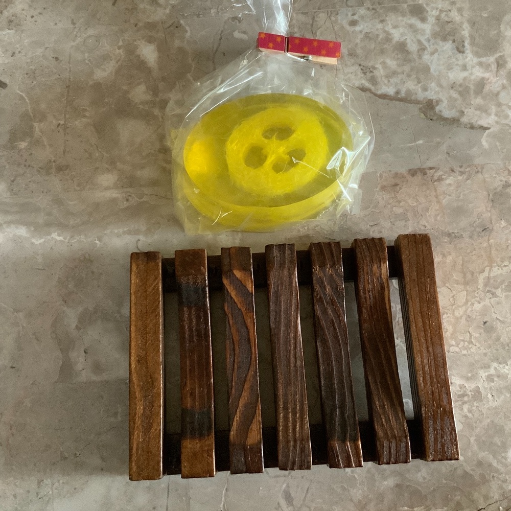 Handmade Organic Lemon Loofah Soap & Soap Rack